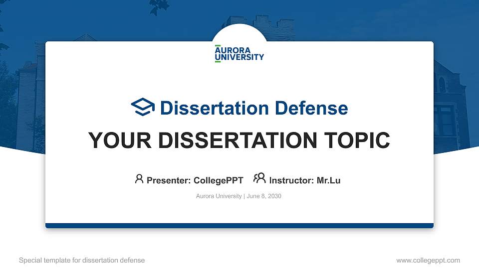 Aurora University Graduation Thesis Defense PPT Template16:9 ratio PPT effect preview image