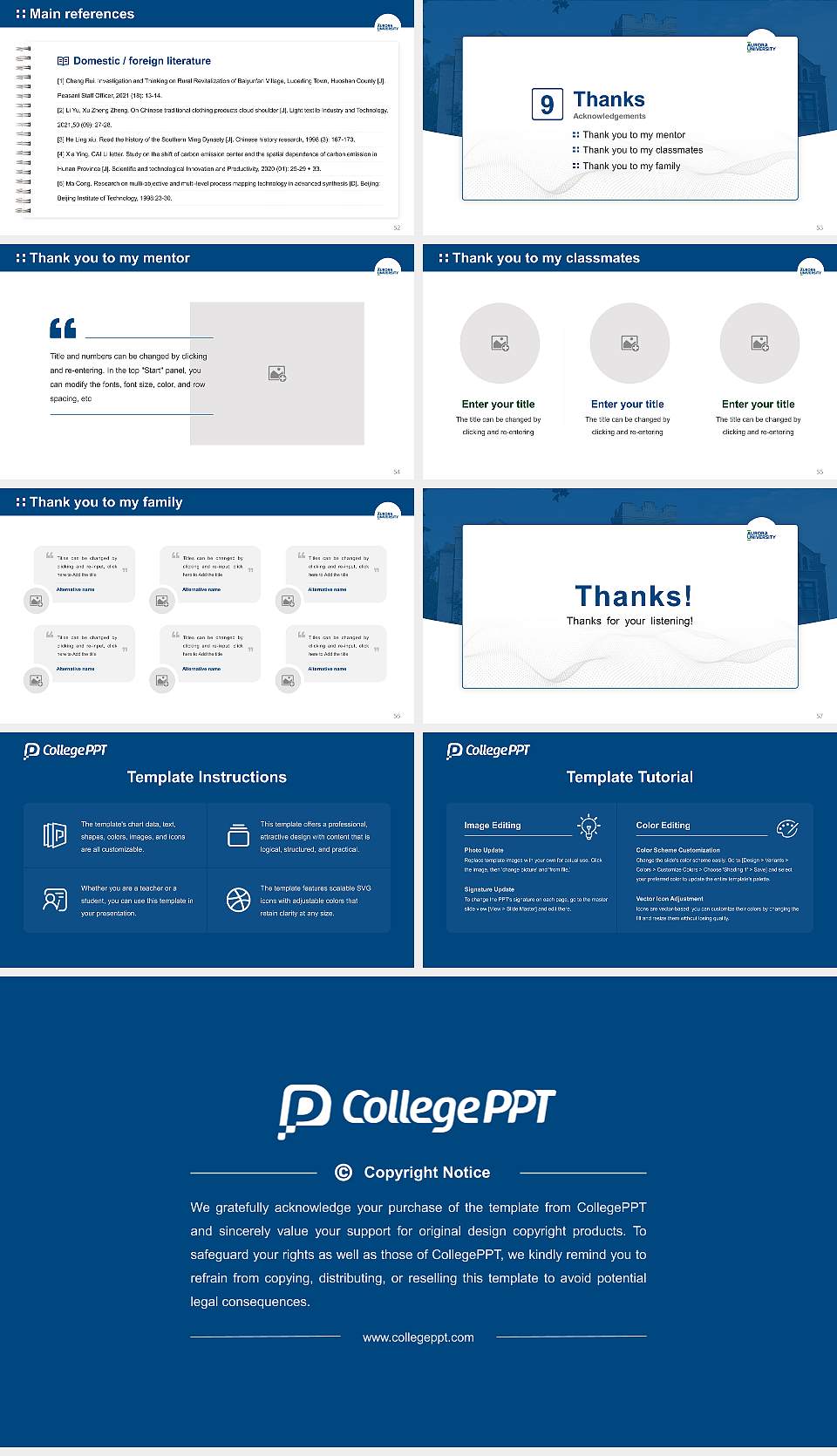 Aurora University Graduation Thesis Defense PPT Template16:9 ratio PPT effect preview image7