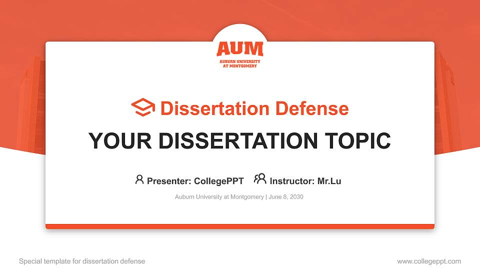 Auburn University at Montgomery Graduation Thesis Defense PPT Template16:9 ratio PPT effect preview image