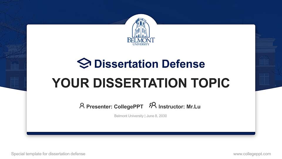 Belmont University Graduation Thesis Defense PPT Template16:9 ratio PPT effect preview image