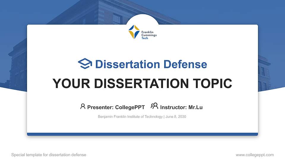 Benjamin Franklin Institute of Technology Graduation Thesis Defense PPT Template16:9 ratio PPT effect preview image