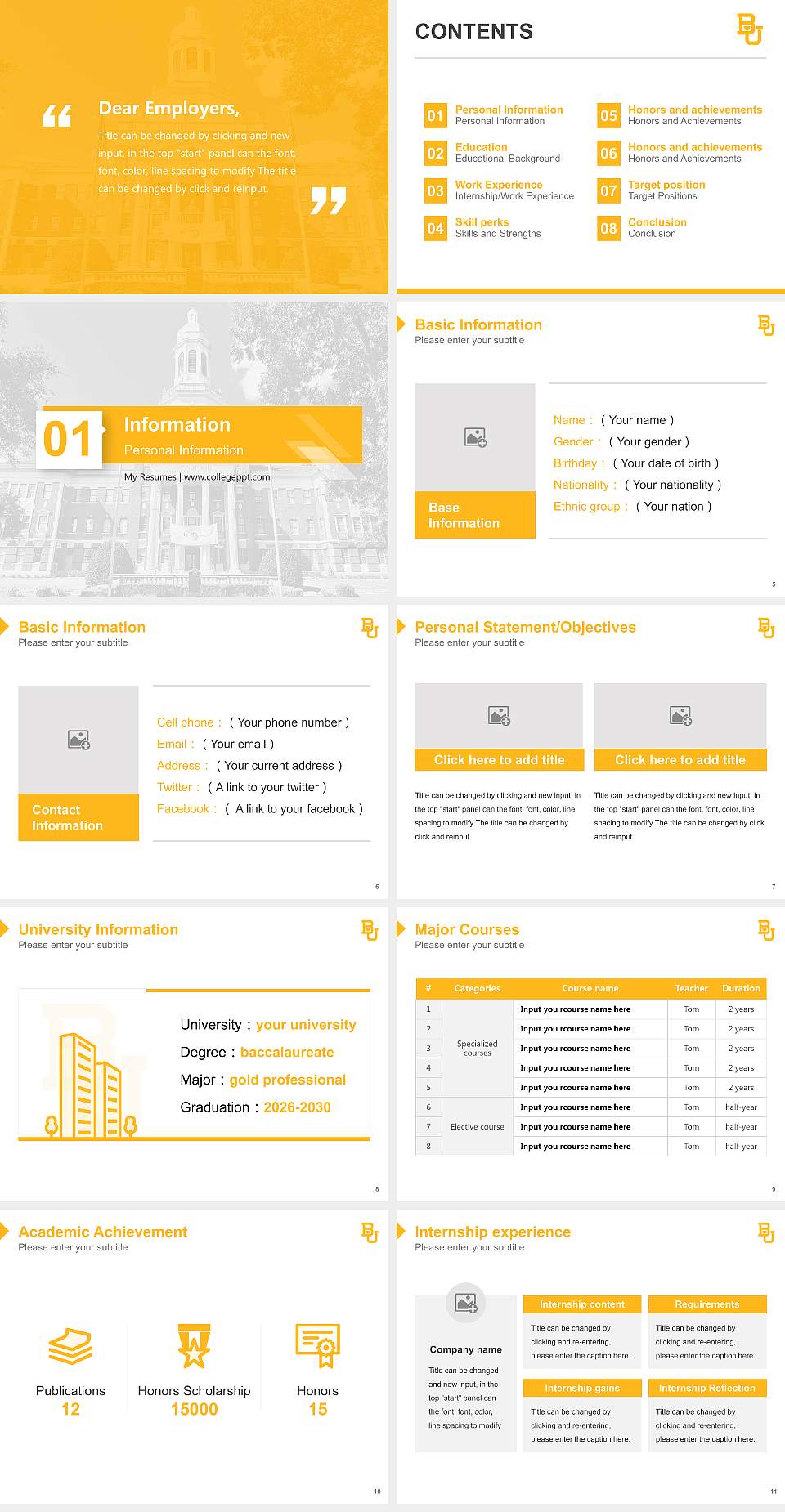 Baylor University Resume PPT Template4:3 ratio PPT effect preview image2