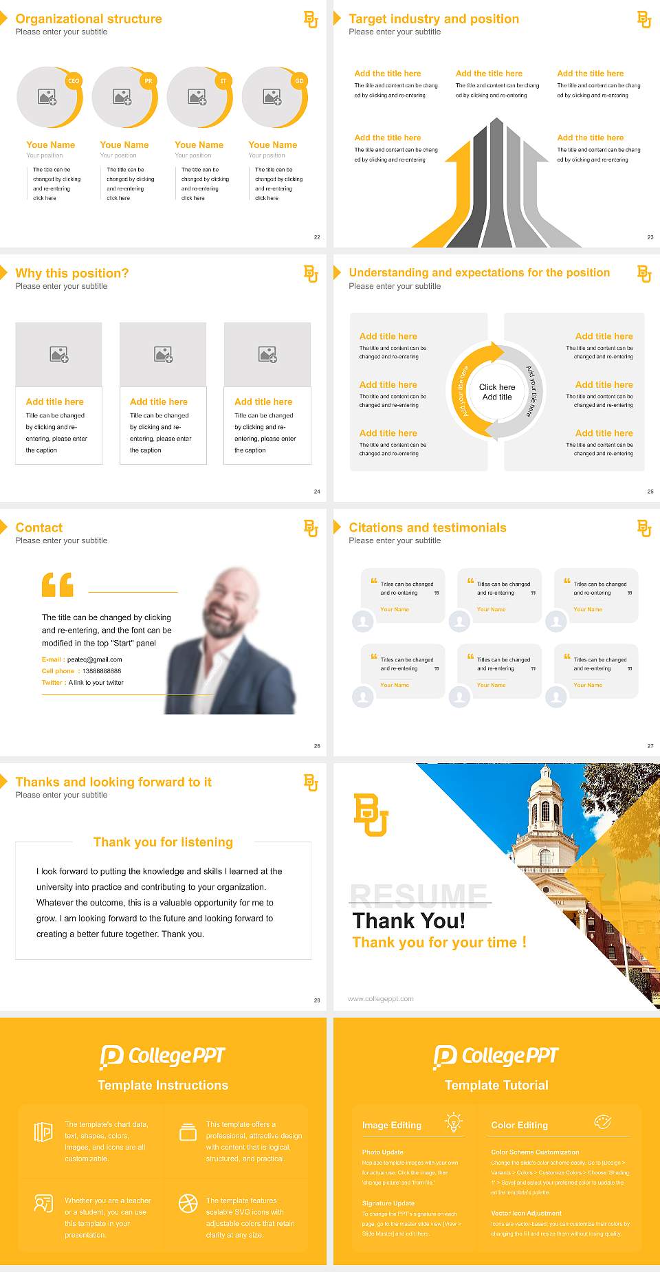 Baylor University Resume PPT Template4:3 ratio PPT effect preview image4
