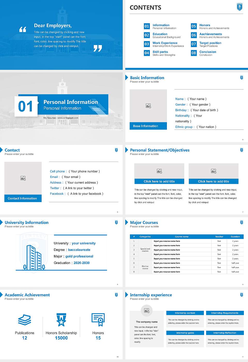 Bentley University Resume PPT Template16:9 ratio PPT effect preview image2