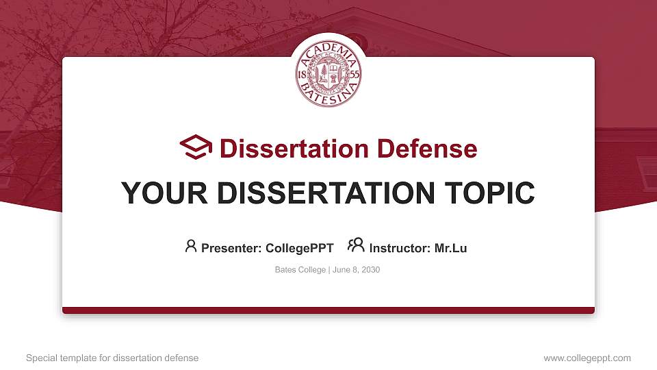 Bates College Graduation Thesis Defense PPT Template16:9 ratio PPT effect preview image