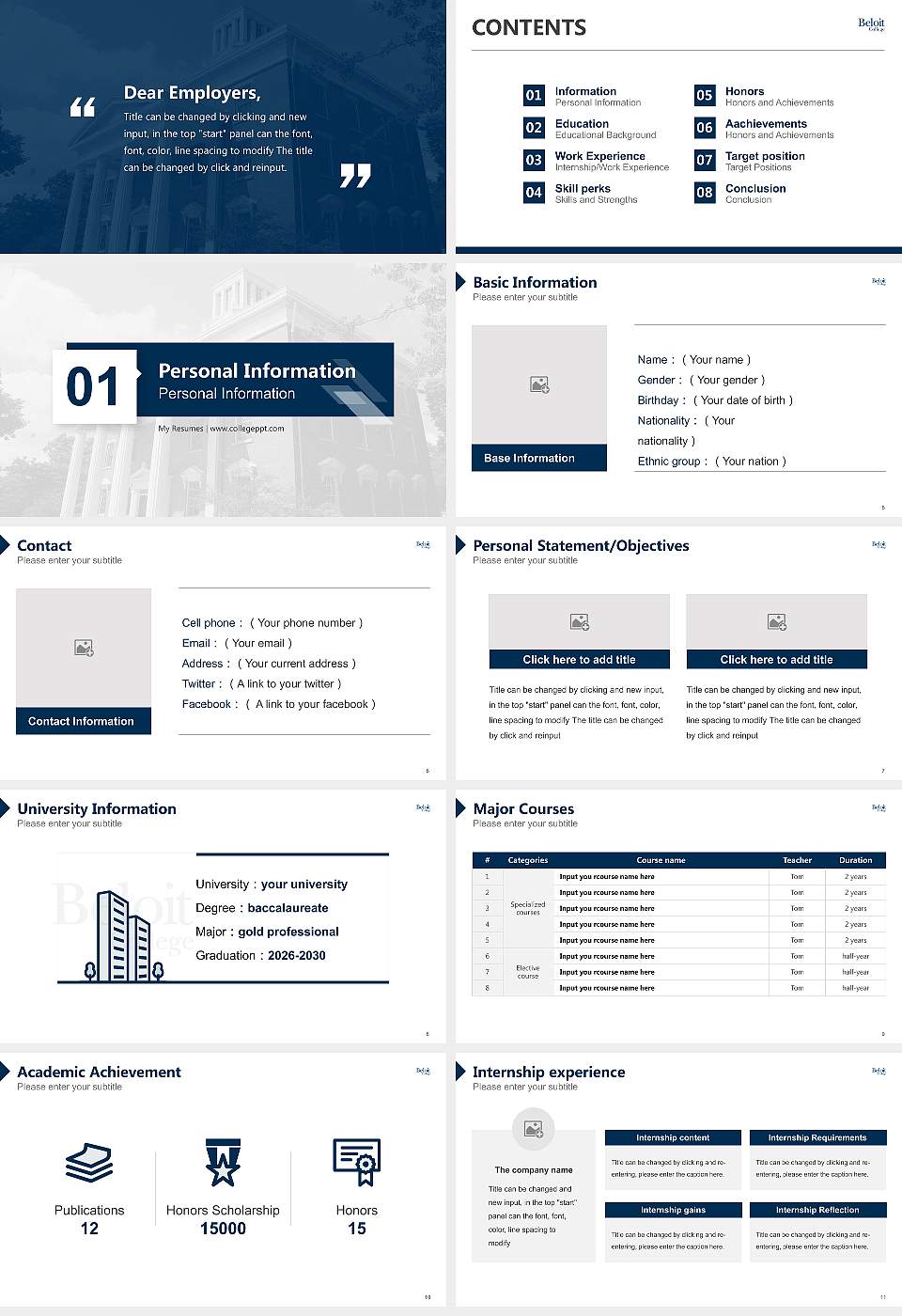 Beloit College Resume PPT Template16:9 ratio PPT effect preview image2