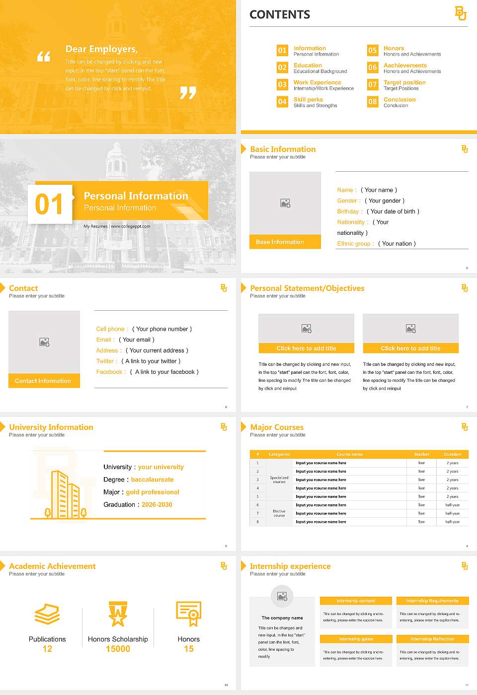 Baylor University Resume PPT Template16:9 ratio PPT effect preview image2