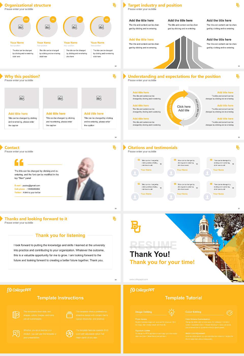 Baylor University Resume PPT Template16:9 ratio PPT effect preview image4