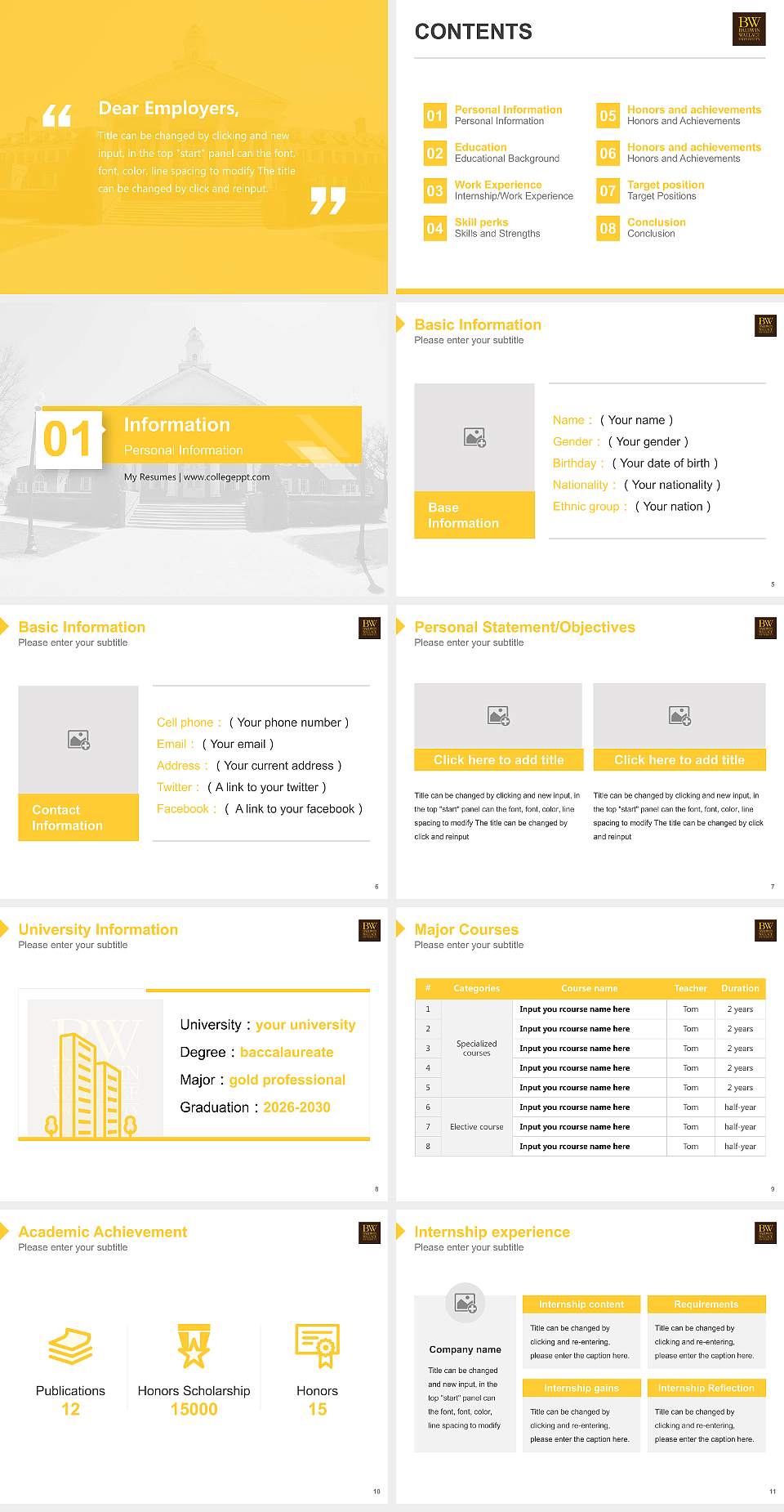 Baldwin Wallace University Resume PPT Template4:3 ratio PPT effect preview image2