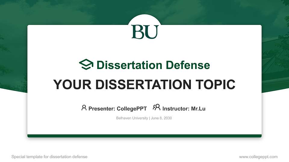 Belhaven University Graduation Thesis Defense PPT Template16:9 ratio PPT effect preview image