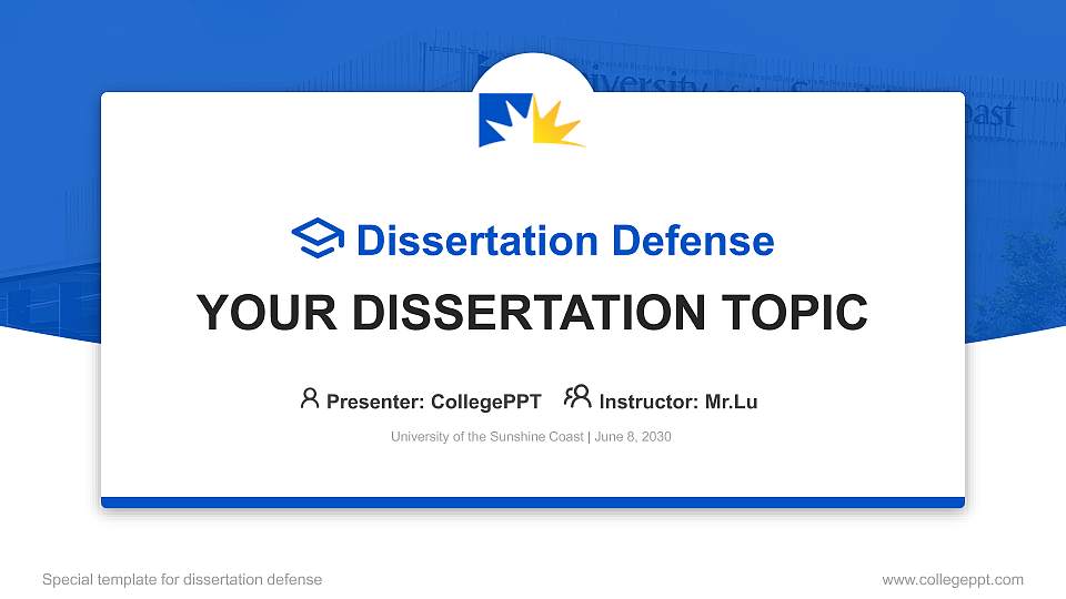 University of the Sunshine Coast Graduation Thesis Defense PPT Template16:9 ratio PPT effect preview image