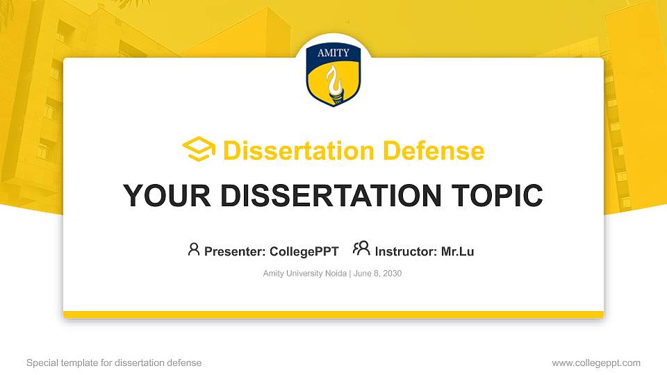 Amity University Noida Graduation Thesis Defense PPT Template16:9 ratio PPT effect preview image