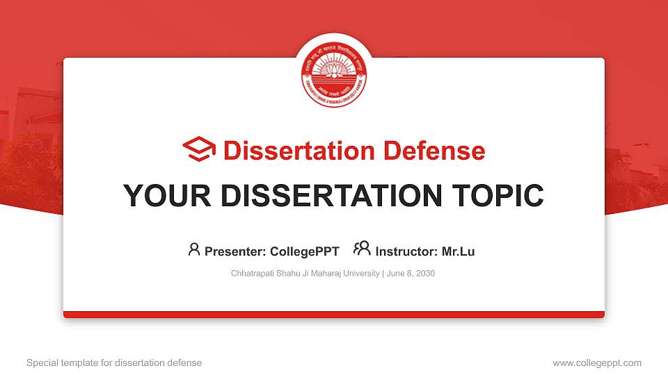 Chhatrapati Shahu Ji Maharaj University Graduation Thesis Defense PPT Template16:9 ratio PPT effect preview image