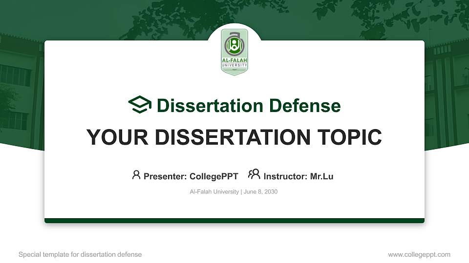 Al-Falah University Graduation Thesis Defense PPT Template16:9 ratio PPT effect preview image