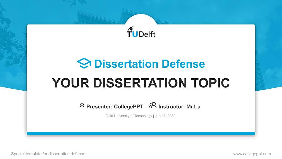 Delft University of Technology Graduation Thesis Defense PPT Template16:9 ratio PPT effect preview image