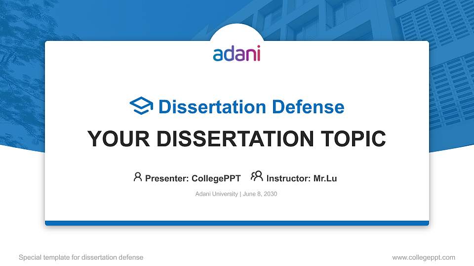 Adani University Graduation Thesis Defense PPT Template16:9 ratio PPT effect preview image