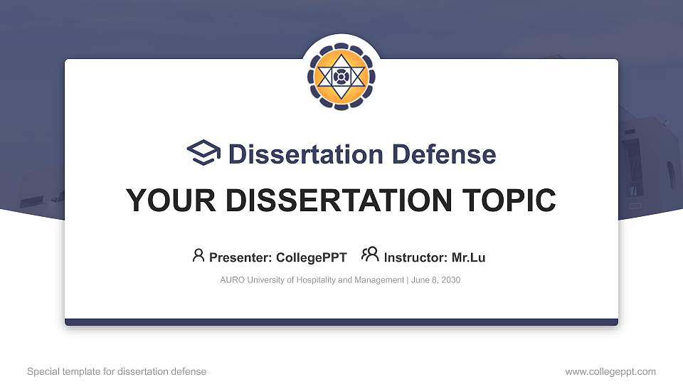 AURO University of Hospitality and Management Graduation Thesis Defense PPT Template16:9 ratio PPT effect preview image