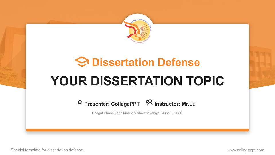Bhagat Phool Singh Mahila Vishwavidyalaya Graduation Thesis Defense PPT Template16:9 ratio PPT effect preview image