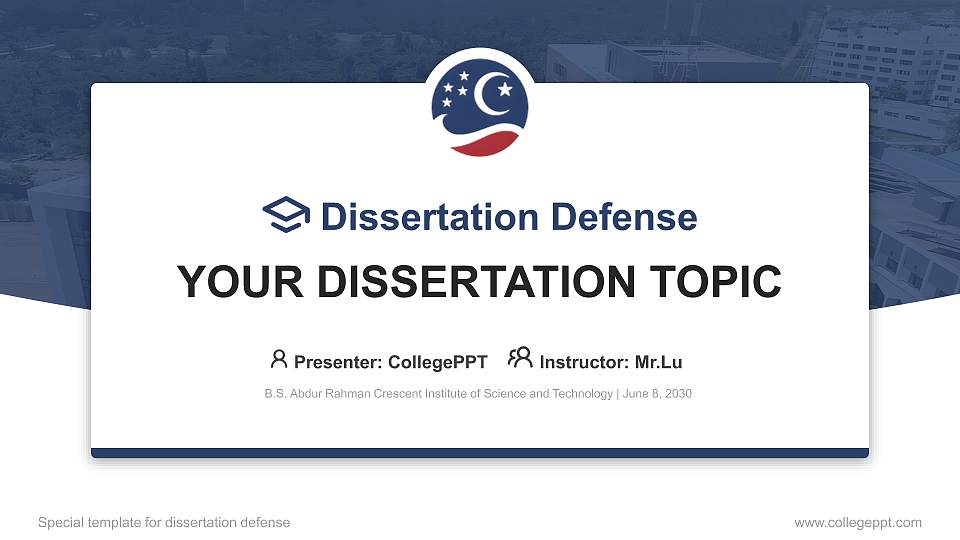 B.S. Abdur Rahman Crescent Institute of Science and Technology Graduation Thesis Defense PPT Template16:9 ratio PPT effect preview image