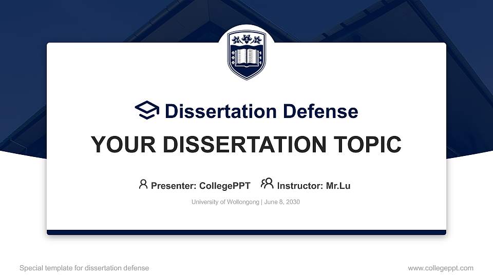 University of Wollongong Graduation Thesis Defense PPT Template16:9 ratio PPT effect preview image