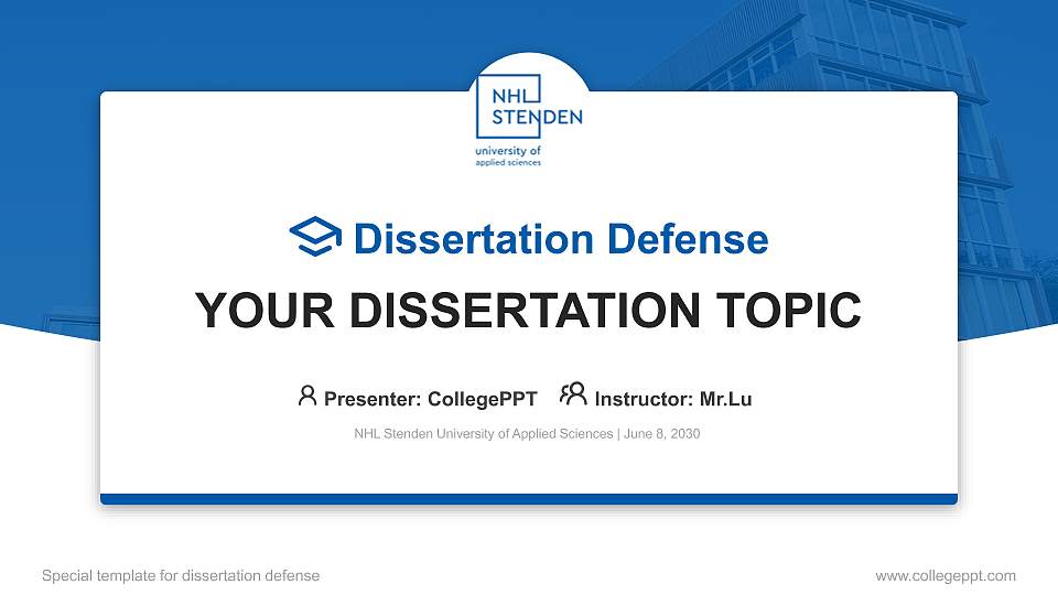 NHL Stenden University of Applied Sciences Graduation Thesis Defense PPT Template16:9 ratio PPT effect preview image