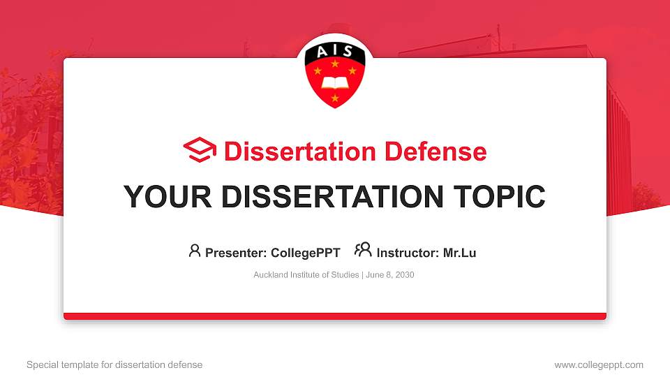 Auckland Institute of Studies Graduation Thesis Defense PPT Template16:9 ratio PPT effect preview image