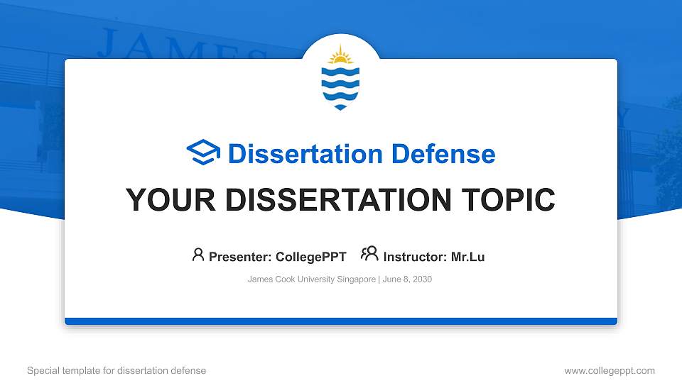 James Cook University Singapore Graduation Thesis Defense PPT Template16:9 ratio PPT effect preview image