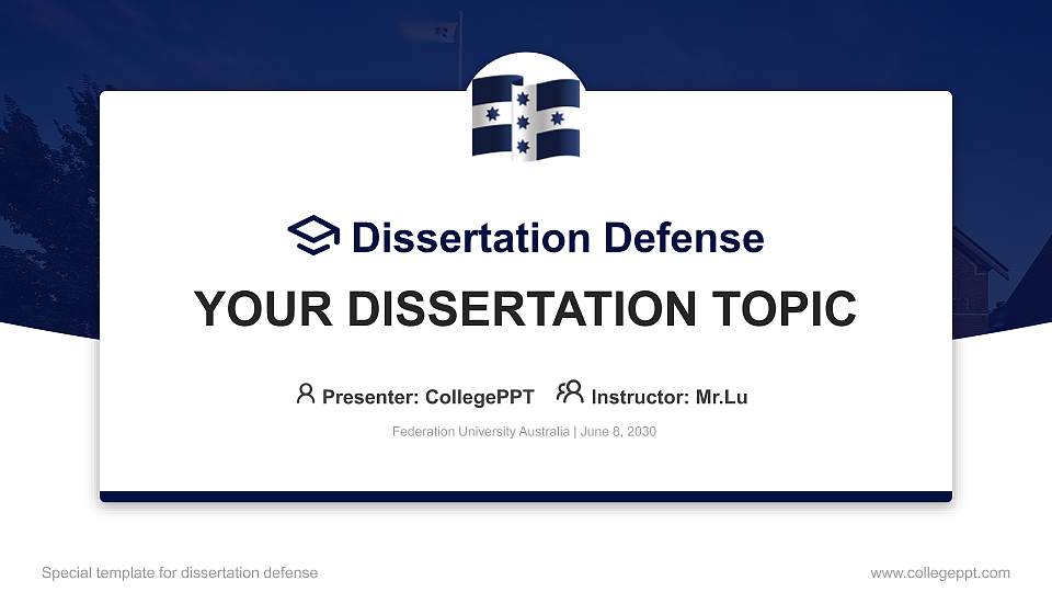 Federation University Australia Graduation Thesis Defense PPT Template16:9 ratio PPT effect preview image
