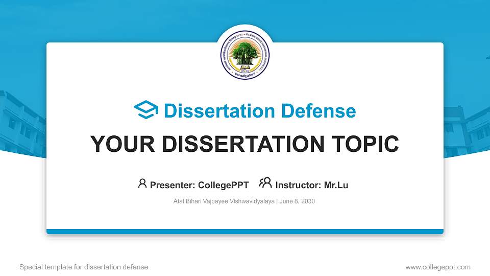Atal Bihari Vajpayee Vishwavidyalaya Graduation Thesis Defense PPT Template16:9 ratio PPT effect preview image