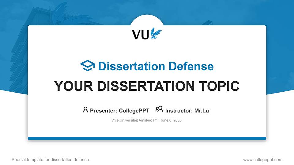 Vrije Universiteit Amsterdam Graduation Thesis Defense PPT Template16:9 ratio PPT effect preview image