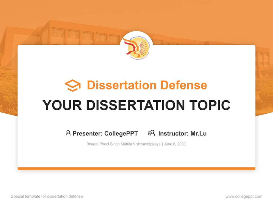 Bhagat Phool Singh Mahila Vishwavidyalaya Graduation Thesis Defense PPT Template4:3 ratio PPT effect preview image7