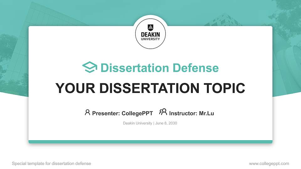 Deakin University Graduation Thesis Defense PPT Template16:9 ratio PPT effect preview image