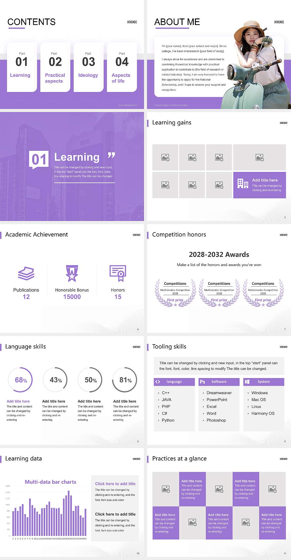 Yoobee College of Creative Innovation National Scholarship Defense PPT Template4:3 ratio PPT effect preview image2
