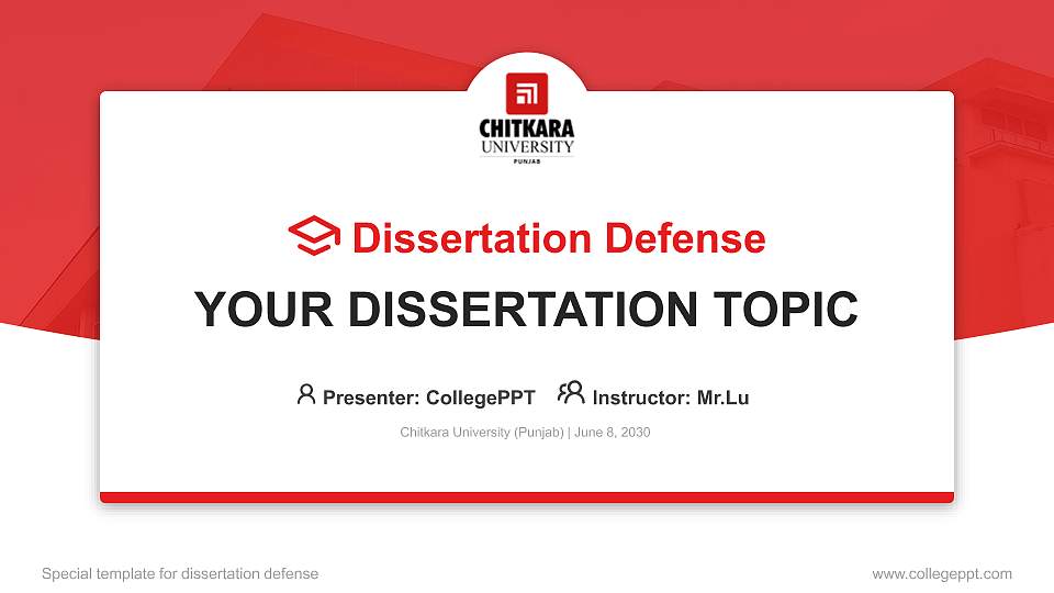Chitkara University (Punjab) Graduation Thesis Defense PPT Template16:9 ratio PPT effect preview image