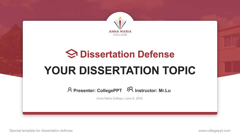 Anna Maria College Graduation Thesis Defense PPT Template16:9 ratio PPT effect preview image