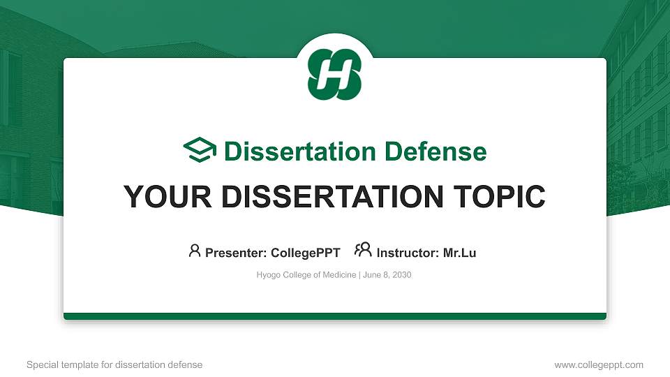 Hyogo College of Medicine Graduation Thesis Defense PPT Template16:9 ratio PPT effect preview image