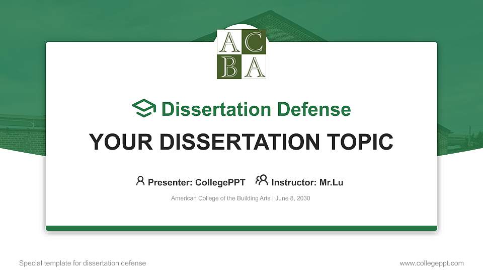 American College of the Building Arts Graduation Thesis Defense PPT Template16:9 ratio PPT effect preview image