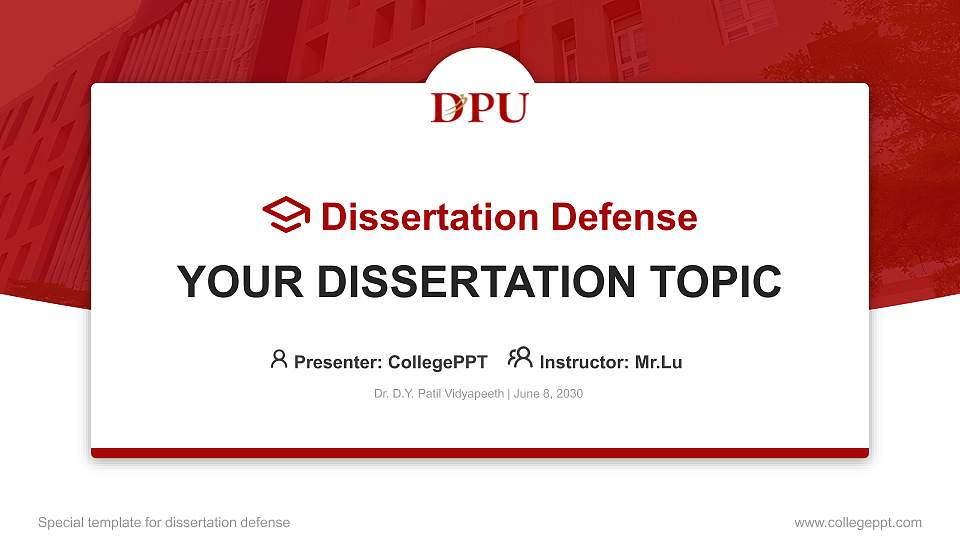 Dr. D.Y. Patil Vidyapeeth Graduation Thesis Defense PPT Template16:9 ratio PPT effect preview image