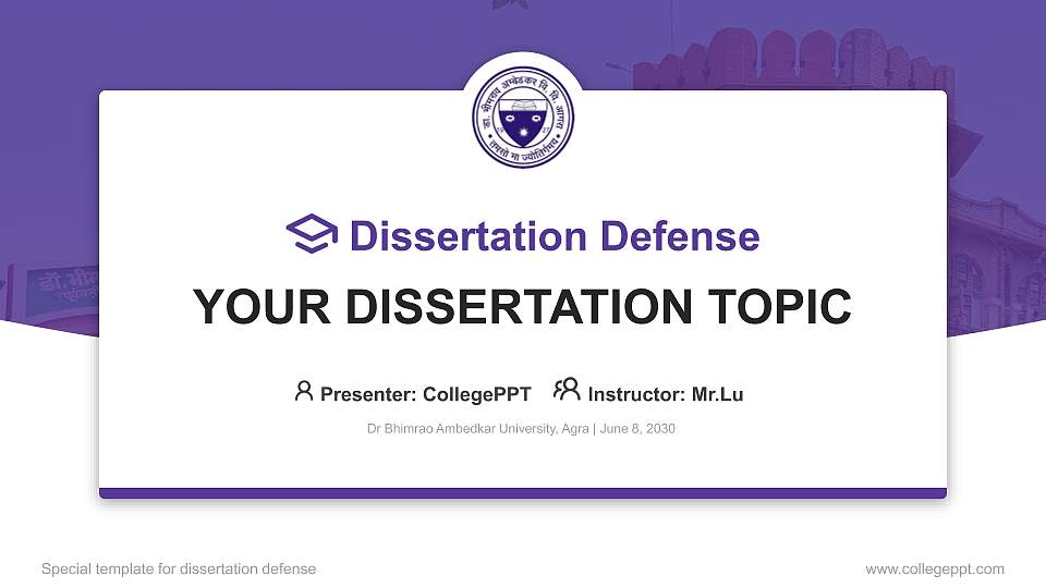 Dr Bhimrao Ambedkar University, Agra Graduation Thesis Defense PPT Template16:9 ratio PPT effect preview image