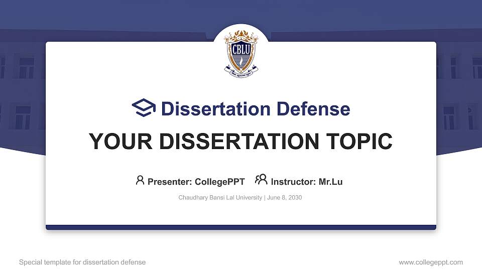 Chaudhary Bansi Lal University Graduation Thesis Defense PPT Template16:9 ratio PPT effect preview image