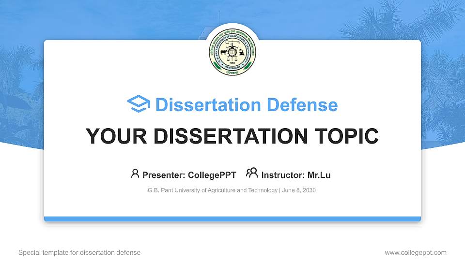G.B. Pant University of Agriculture and Technology Graduation Thesis Defense PPT Template16:9 ratio PPT effect preview image
