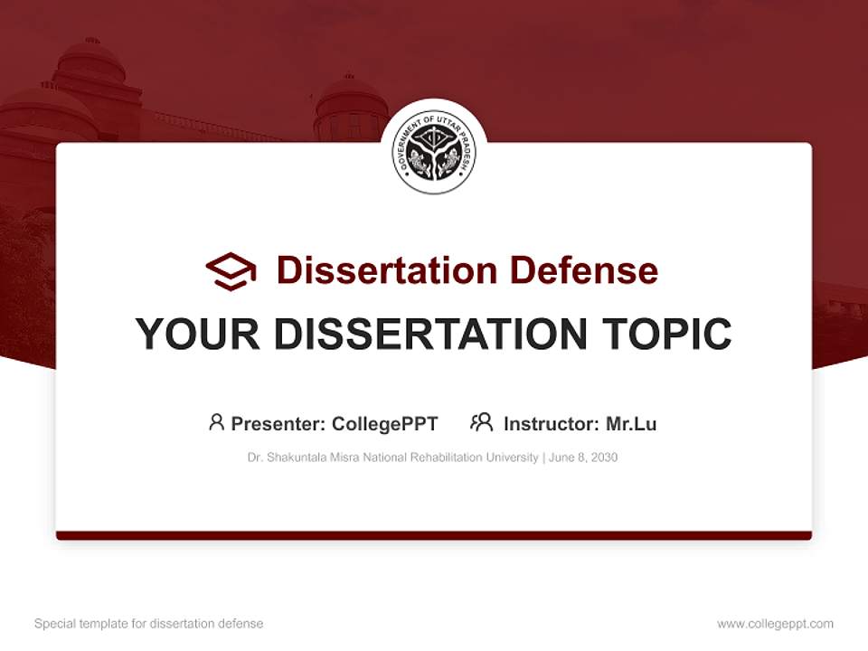 Dr. Shakuntala Misra National Rehabilitation University Graduation Thesis Defense PPT Template4:3 ratio PPT effect preview image7