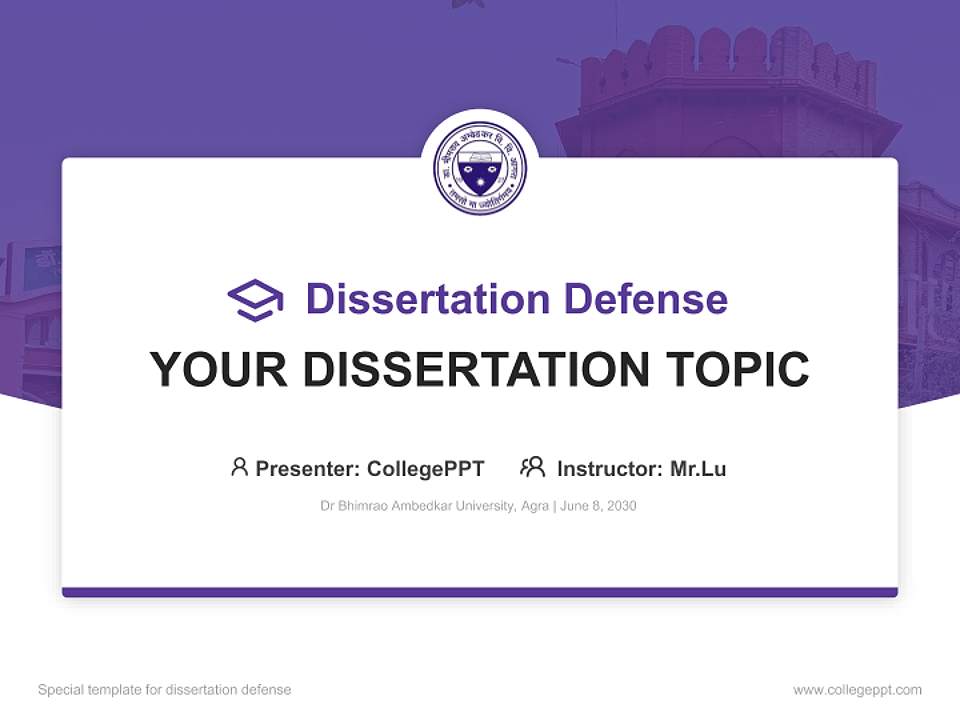 Dr Bhimrao Ambedkar University, Agra Graduation Thesis Defense PPT Template4:3 ratio PPT effect preview image7