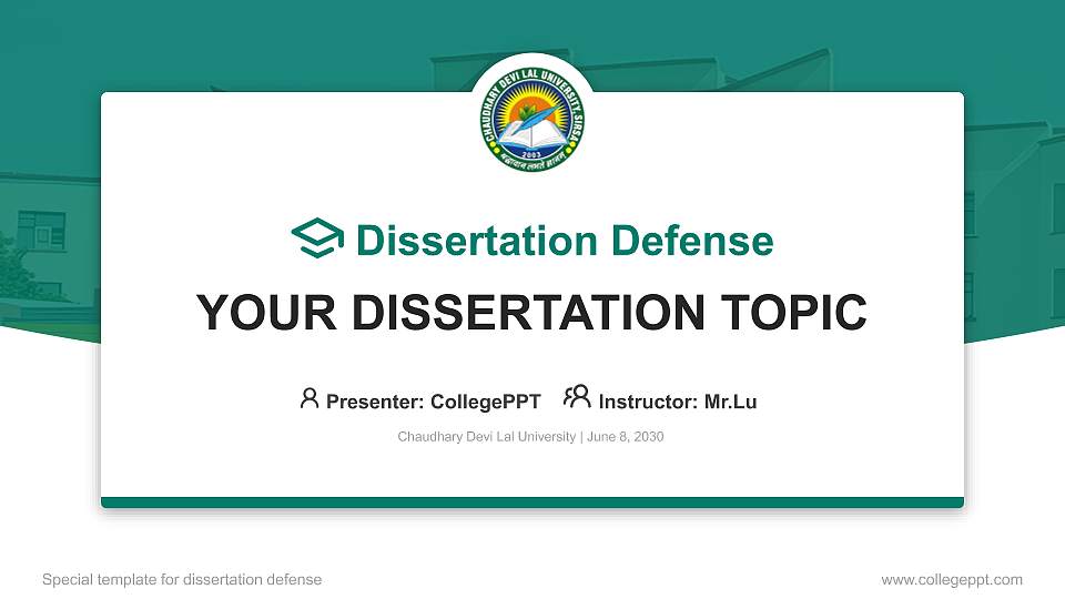 Chaudhary Devi Lal University Graduation Thesis Defense PPT Template16:9 ratio PPT effect preview image