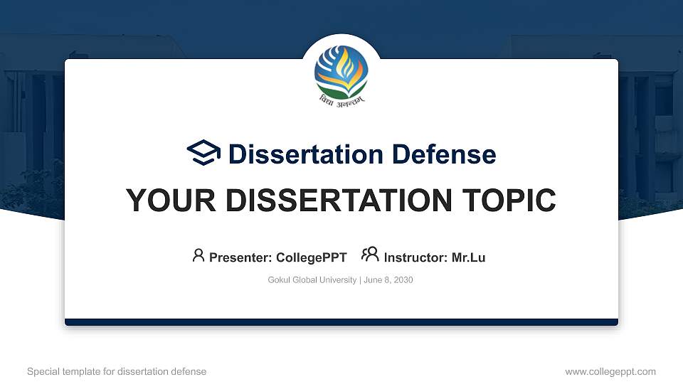 Gokul Global University Graduation Thesis Defense PPT Template16:9 ratio PPT effect preview image