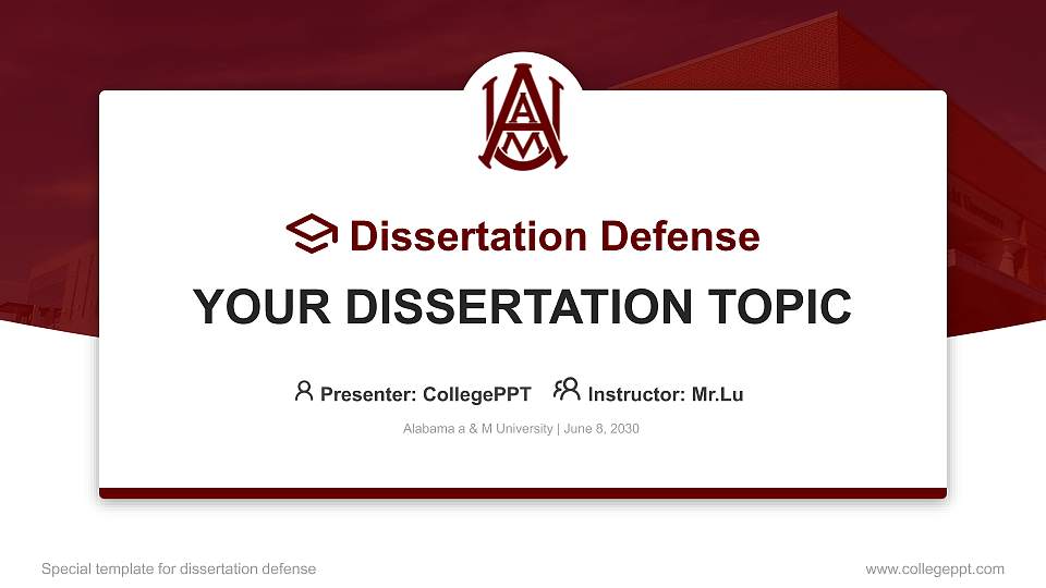 Alabama a & M University Graduation Thesis Defense PPT Template16:9 ratio PPT effect preview image