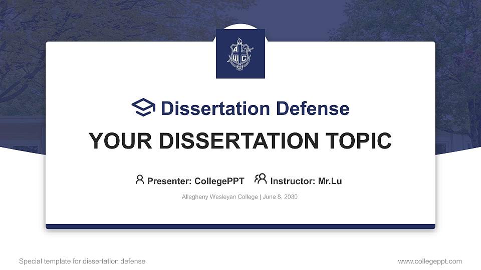 Allegheny Wesleyan College Graduation Thesis Defense PPT Template16:9 ratio PPT effect preview image