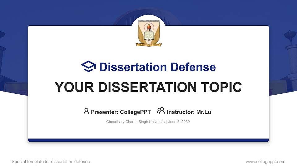 Choudhary Charan Singh University Graduation Thesis Defense PPT Template16:9 ratio PPT effect preview image