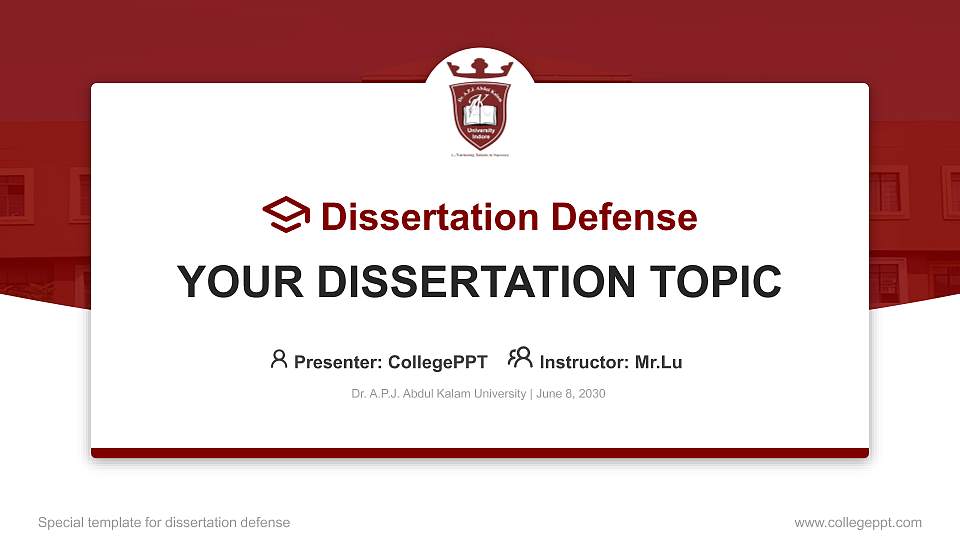 Dr. A.P.J. Abdul Kalam University Graduation Thesis Defense PPT Template16:9 ratio PPT effect preview image