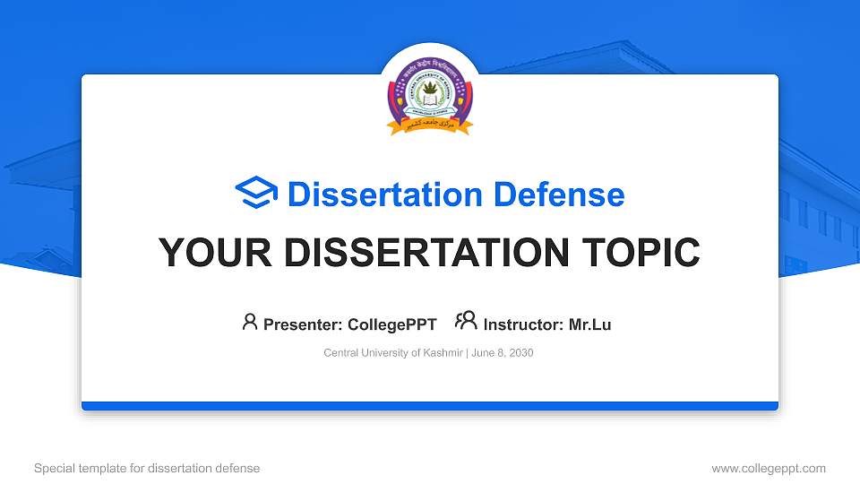 Central University of Kashmir Graduation Thesis Defense PPT Template16:9 ratio PPT effect preview image